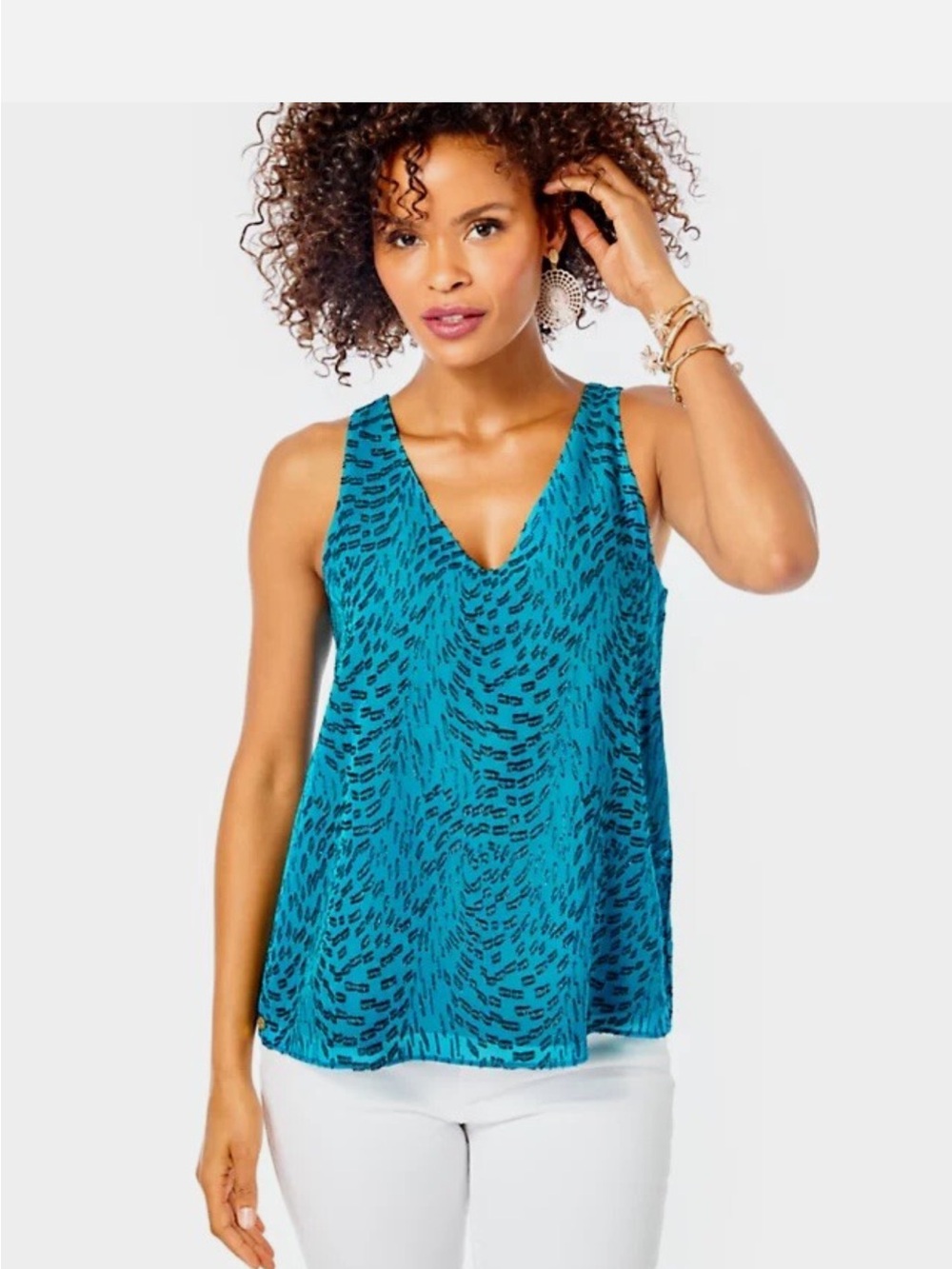 Lilly Pulitzer Florin Silk Sleeveless Tank Sz XL TEAL BAY SWIRL CLIP